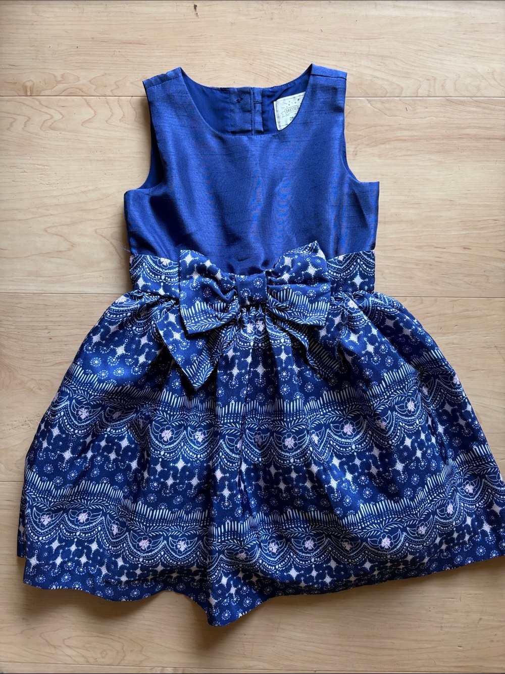 Gymboree Royal Blue Patterned Bow-Front Holiday Dress